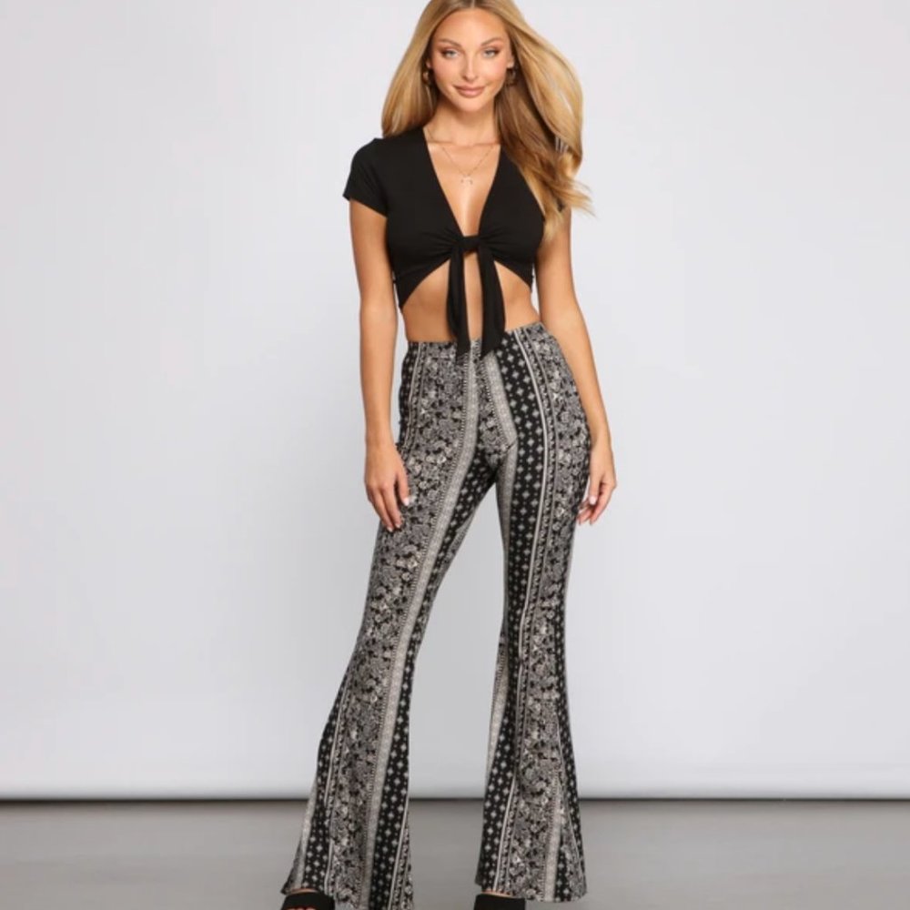 Navy Printed Flare Pants